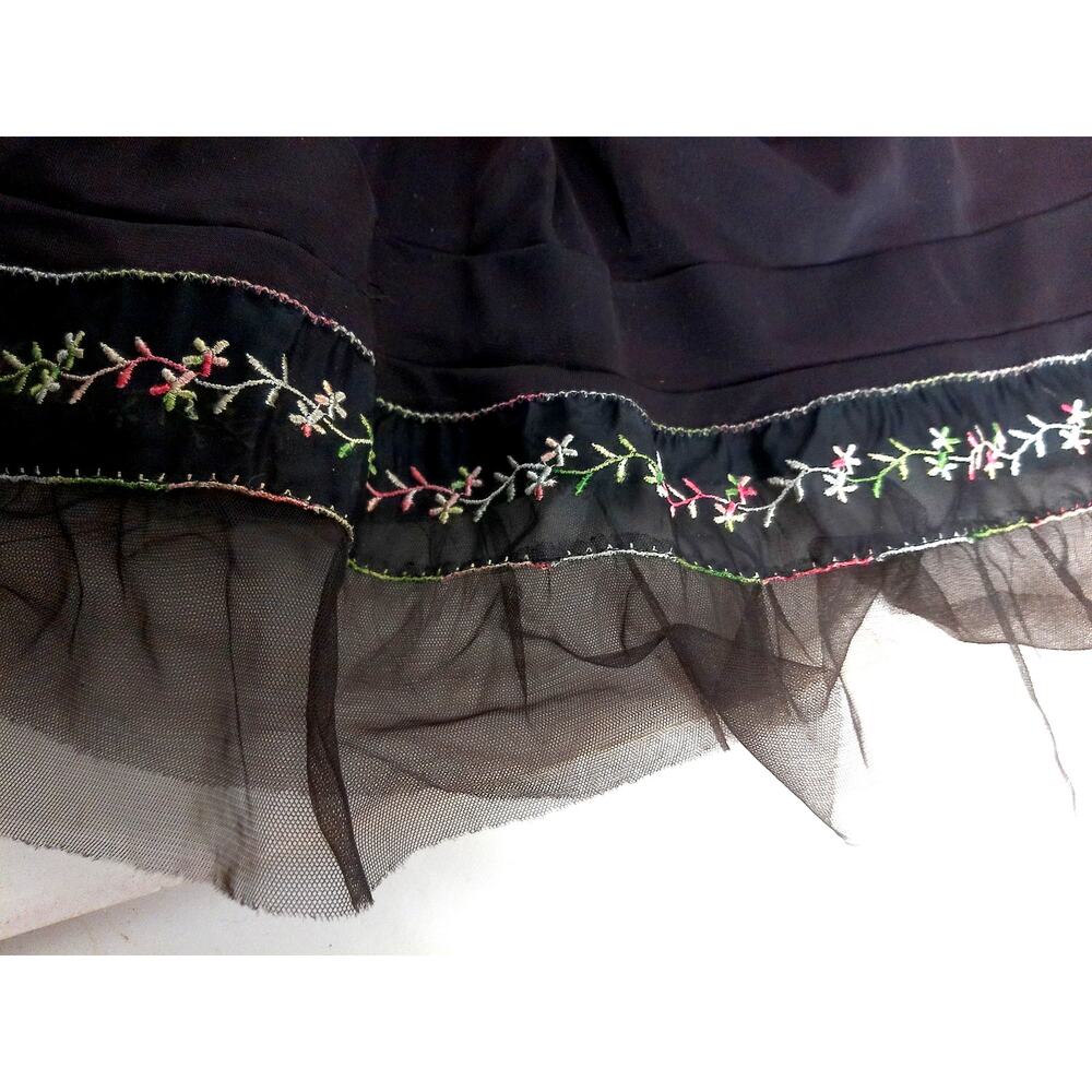 Vtg Trillium Brown Embroidered Slip Skirt Whimsigoth Fairy Coquette Ruffle Hem S - Picture 4 of 6
